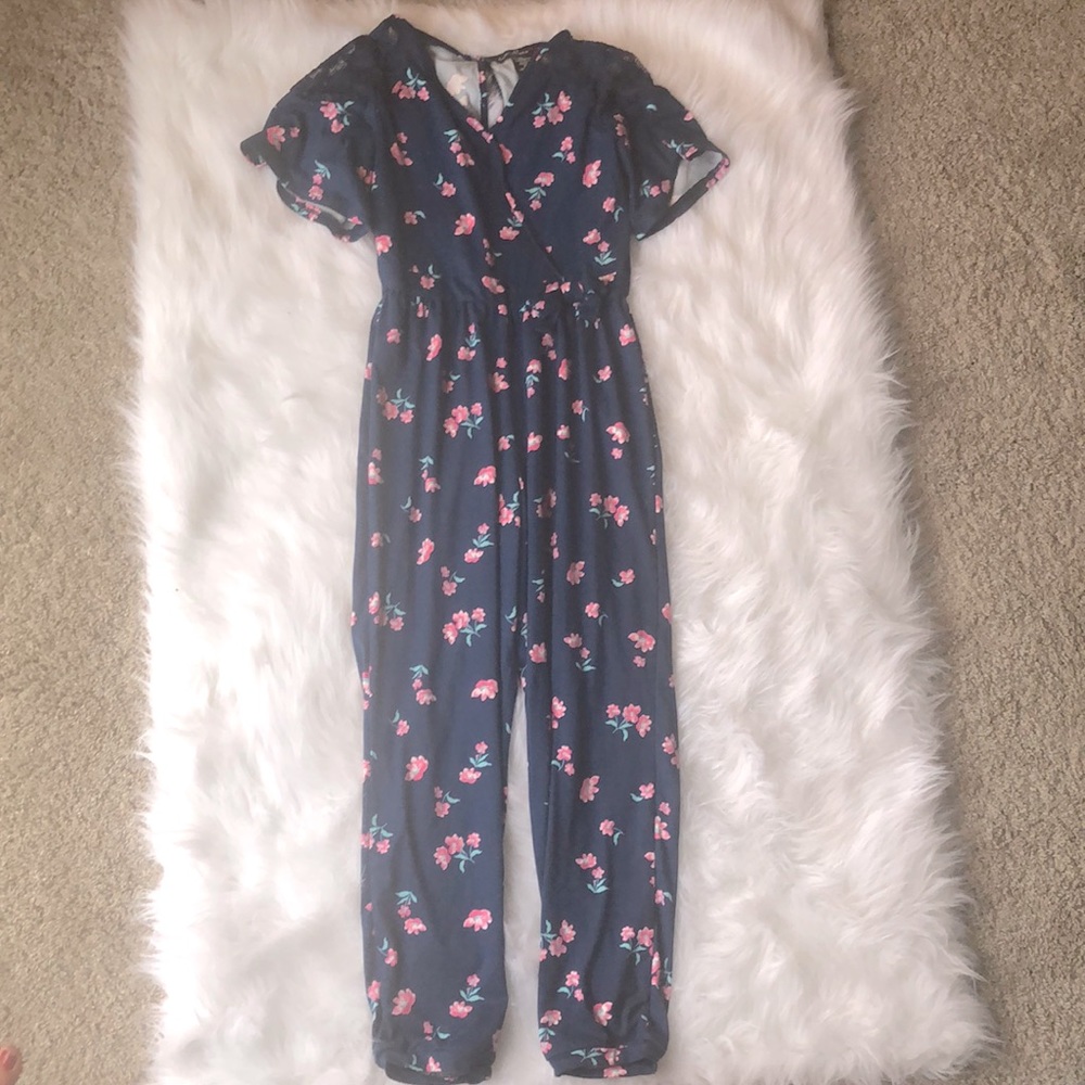 Girls floral pants romper with short sleeves